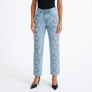 NWT One Teaspoon High Waist Awesome Baggies Jeans Studded Card Suits Vegas 26